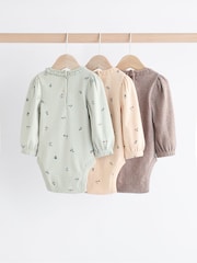 Salbeigrün/Tan mit Floralmuster - Baby-Langarm-Bodys aus 100 % Baumwolle im 3er-Pack - Bild 1 von 10