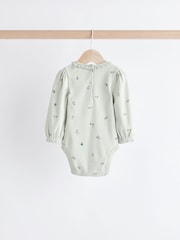 Salbeigrün/Tan mit Floralmuster - Baby-Langarm-Bodys aus 100 % Baumwolle im 3er-Pack - Bild 2 von 10
