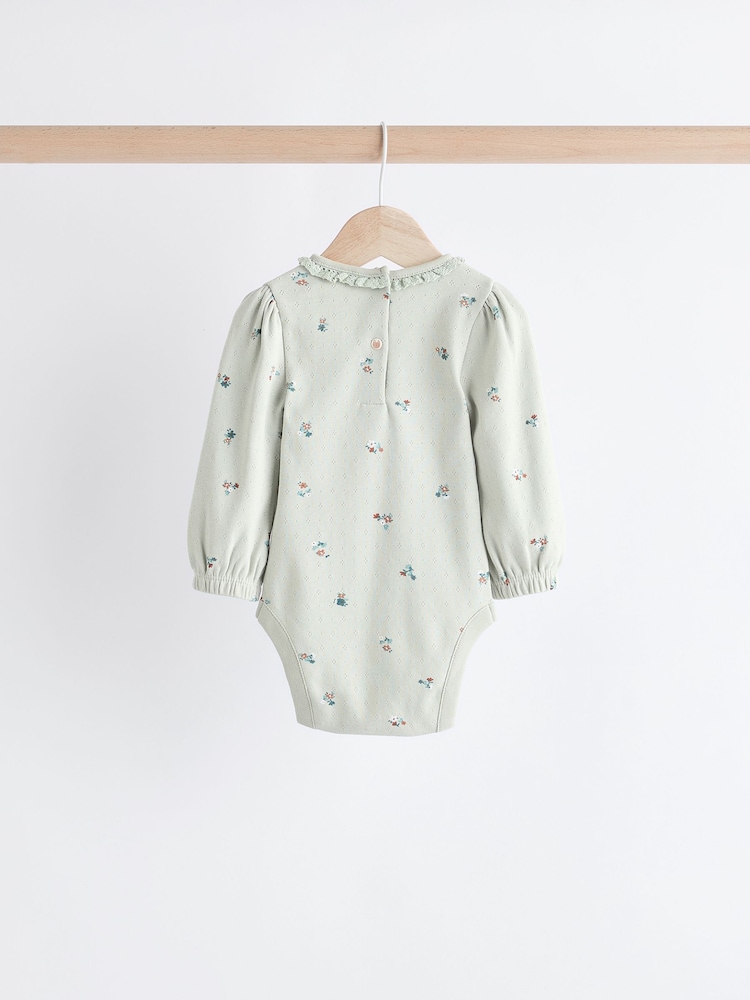 Salbeigrün/Tan mit Floralmuster - Baby-Langarm-Bodys aus 100 % Baumwolle im 3er-Pack - Bild 2 von 10