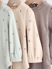 Salbeigrün/Tan mit Floralmuster - Baby-Langarm-Bodys aus 100 % Baumwolle im 3er-Pack - Bild 5 von 10