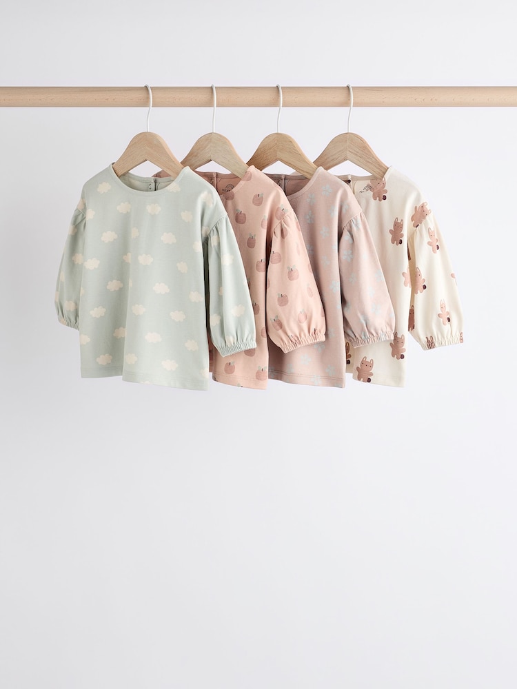 Sage Green/Tan Brown Character Baby Long Sleeve 100% Cotton Tops 4 Pack - Image 1 of 12