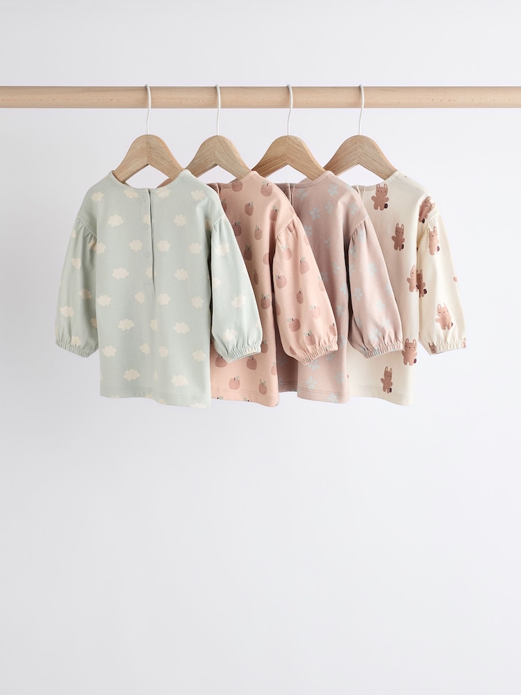 Sage Green/Tan Brown Character Baby Long Sleeve 100% Cotton Tops 4 Pack - Image 2 of 12
