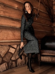 Forever New Black Sophie Sequin Dress - Image 1 of 5