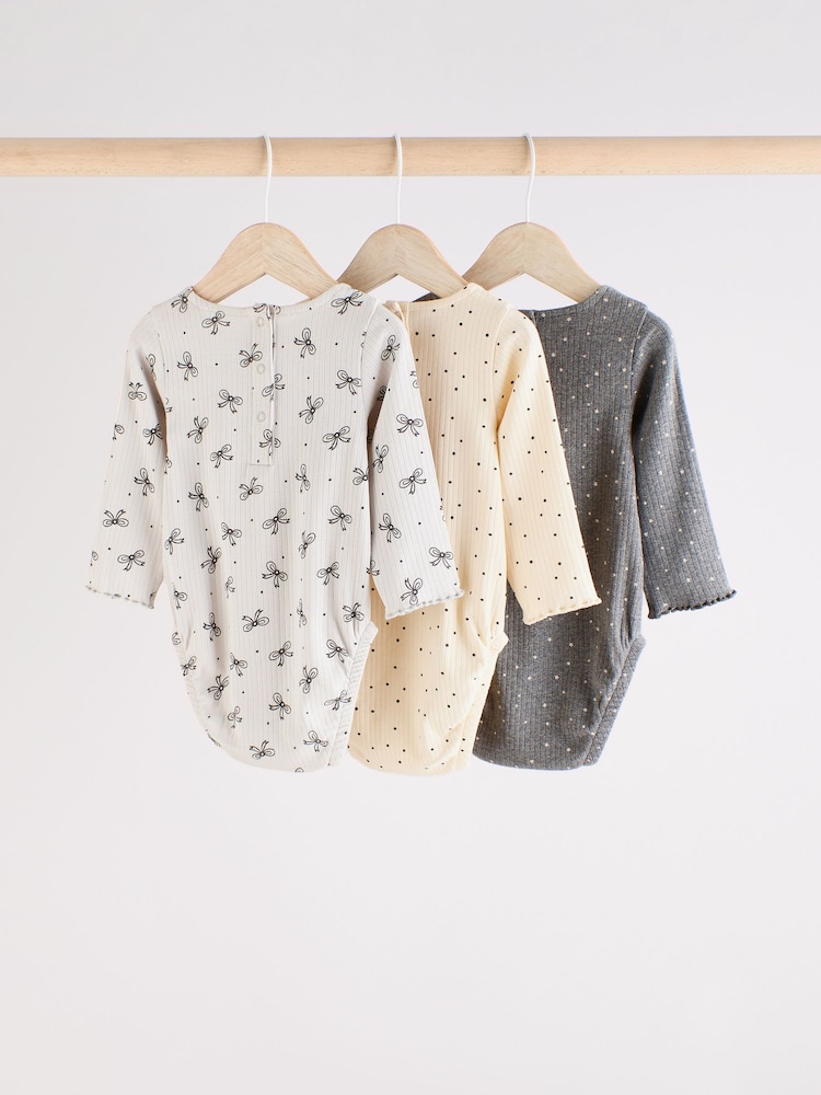 Grau mit Schleifenausschnitt - Baby-Langarm-Bodys aus 100 % Baumwolle im 3er-Pack - Bild 1 von 10