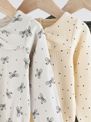 Grey Bow Neckline Baby Long Sleeve 100% Cotton Bodysuits 3 Pack - Image 6 of 11