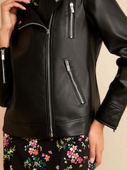 Love & Roses Black Faux Leather Long Line Biker Jacket - Image 2 of 4