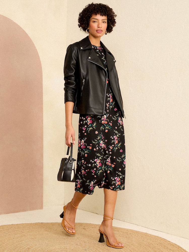 Love & Roses Black Faux Leather Long Line Biker Jacket - Image 4 of 4