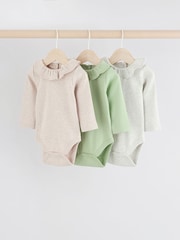 Vert sauge Vert/ Blanc/ Grey Pointelle - Bébé Manches longues 100% Coton Body 3 Lot - Image 1 de 11