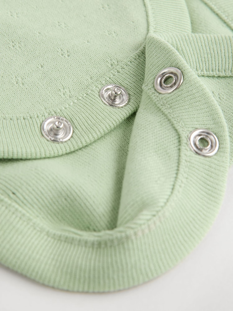 Vert sauge Vert/ Blanc/ Grey Pointelle - Bébé Manches longues 100% Coton Body 3 Lot - Image 10 of 11