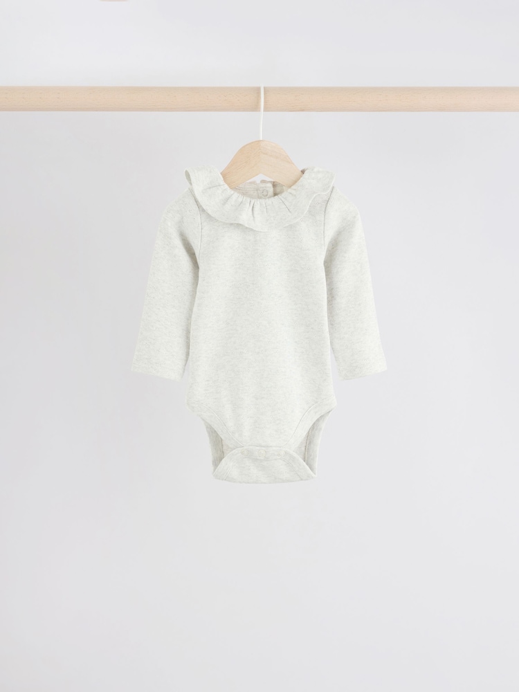 Vert sauge Vert/ Blanc/ Grey Pointelle - Bébé Manches longues 100% Coton Body 3 Lot - Image 3 of 11