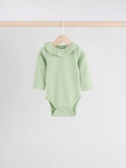 Vert sauge Vert/ Blanc/ Grey Pointelle - Bébé Manches longues 100% Coton Body 3 Lot - Image 4 de 11