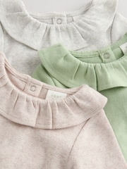 Vert sauge Vert/ Blanc/ Grey Pointelle - Bébé Manches longues 100% Coton Body 3 Lot - Image 8 de 11