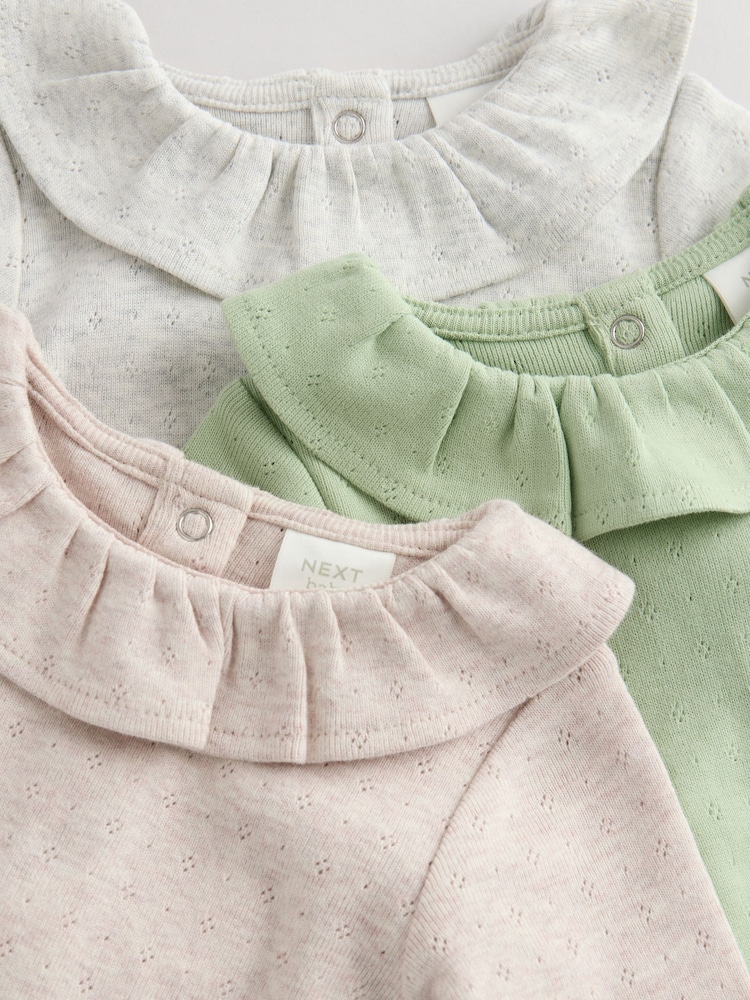 Vert sauge Vert/ Blanc/ Grey Pointelle - Bébé Manches longues 100% Coton Body 3 Lot - Image 8 of 11