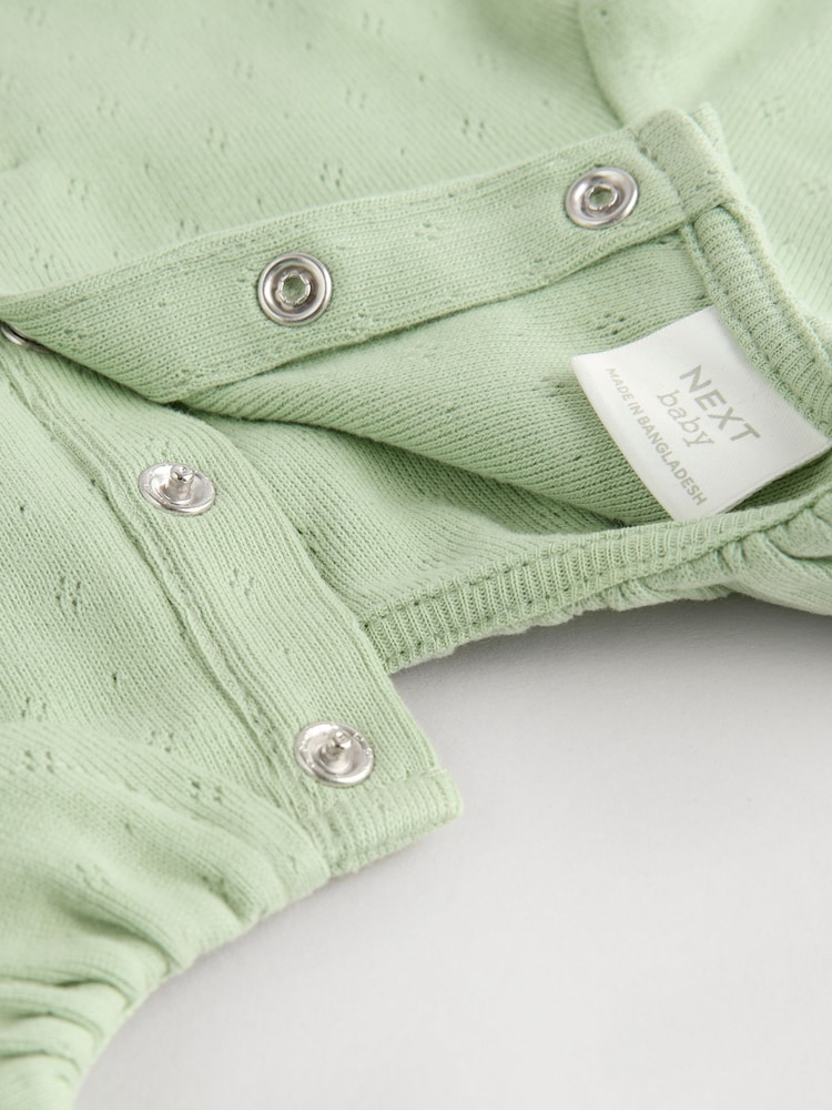 Vert sauge Vert/ Blanc/ Grey Pointelle - Bébé Manches longues 100% Coton Body 3 Lot - Image 9 of 11