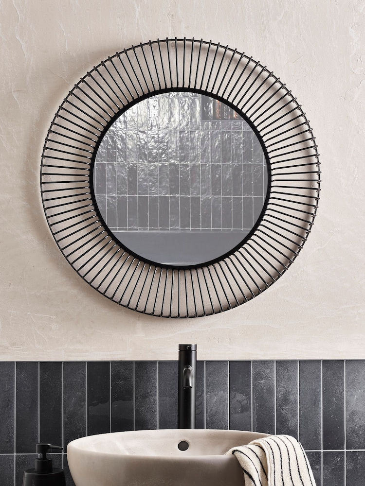 Black Wire Round Wall Mirror - Image 1 of 5