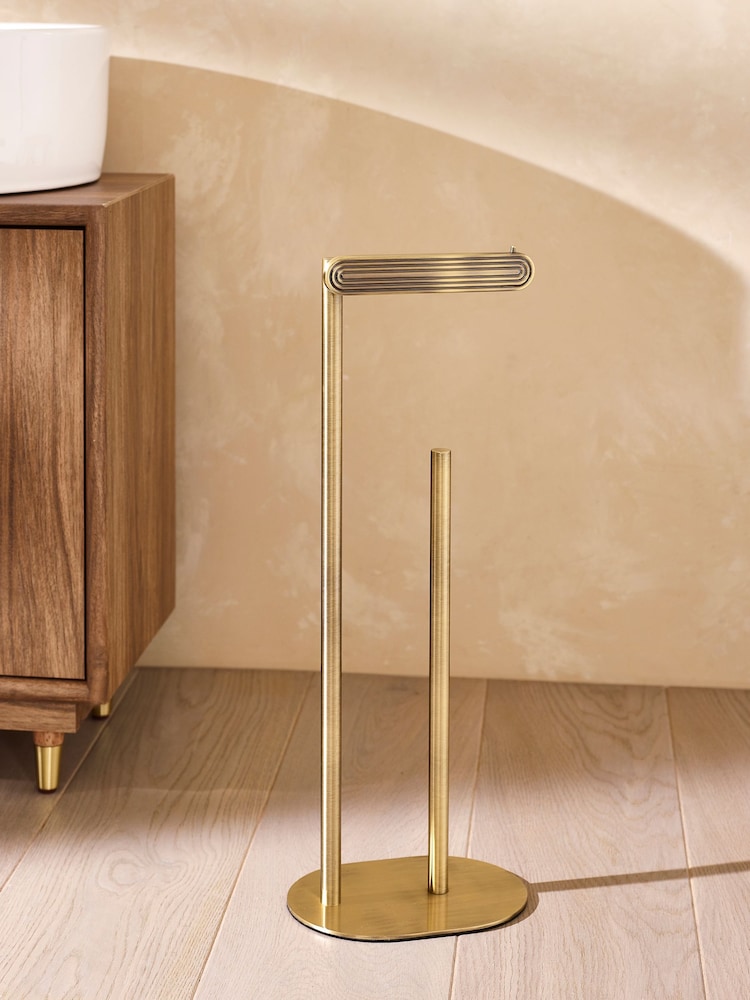 Gold Rib Floor Standing Toilet Roll Holder - Image 1 of 4 Gold Rib Floor Standing Toilet Roll Holder - Image 1 of 4