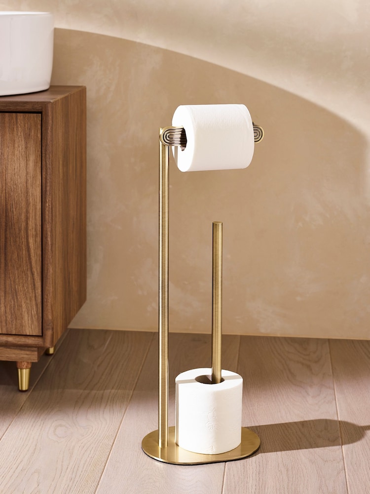 Gold Rib Floor Standing Toilet Roll Holder - Image 2 of 4 Gold Rib Floor Standing Toilet Roll Holder - Image 2 of 4