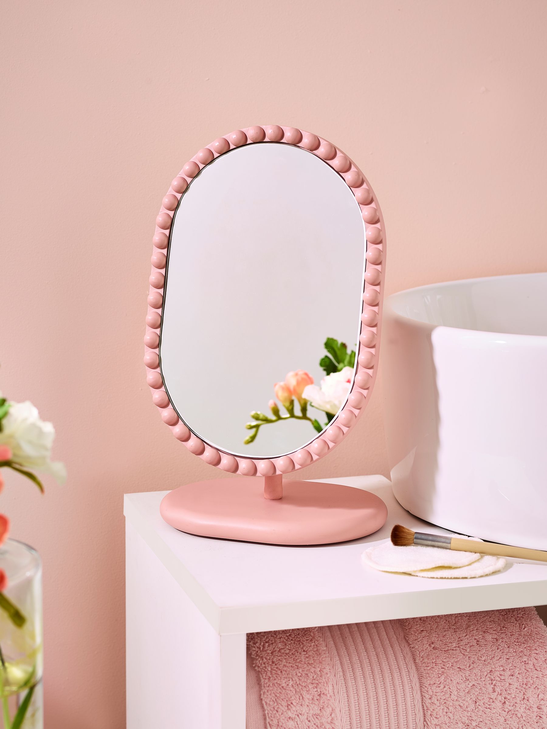 Pink Bobbin Frame Vanity Mirror