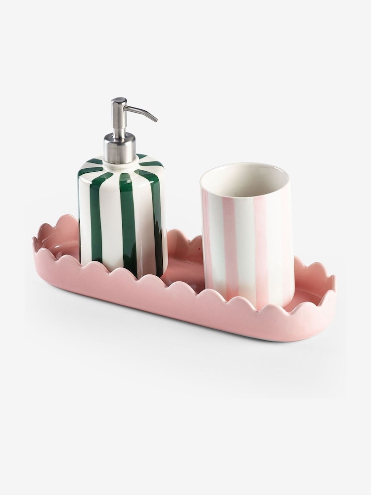 Pink Stripe Scallop Dispenser, Tidy and Tray Set - Image 4 of 4 Pink Stripe Scallop Dispenser, Tidy and Tray Set - Image 4 of 4
