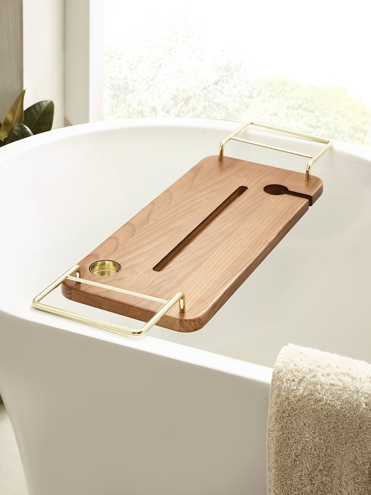 Natural Ashwood Gold Handle Bath Tray - Image 1 of 5
