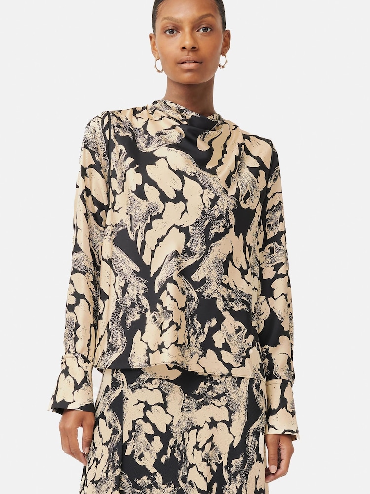 Jigsaw Brown Ink Wave Silk Twill Top - Image 1 of 6