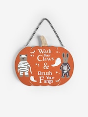 Orange Rosie Rabbit and Bertie Bear Halloween Pumpkin Bathroom Door Sign - Image 3 of 3