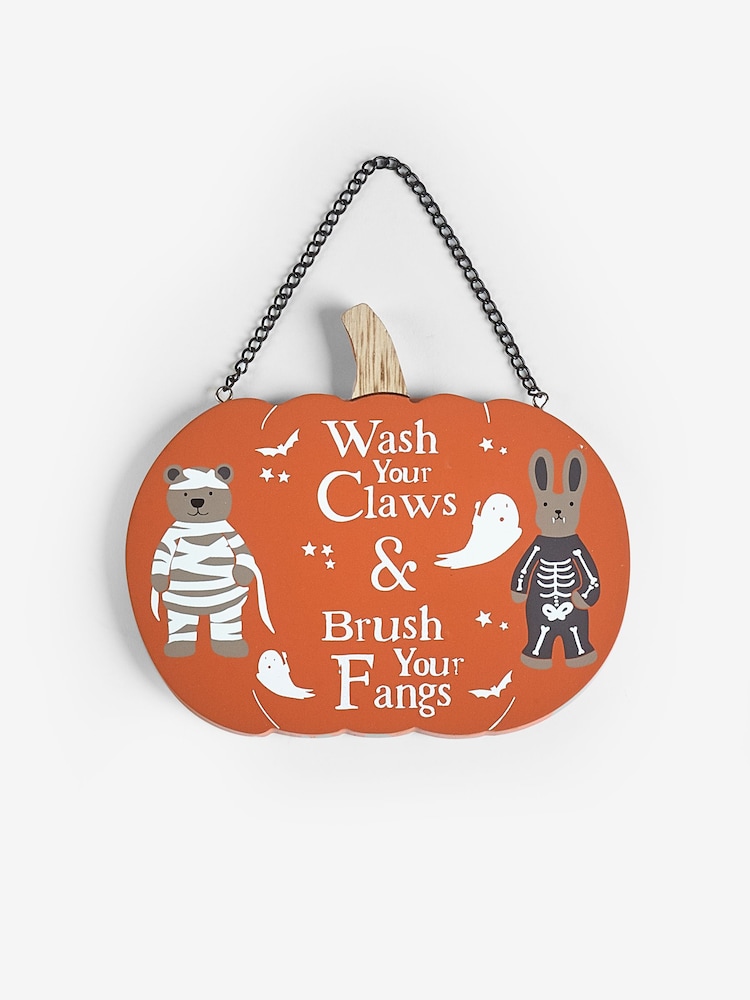 Orange Rosie Rabbit and Bertie Bear Halloween Pumpkin Bathroom Door Sign - Image 3 of 3