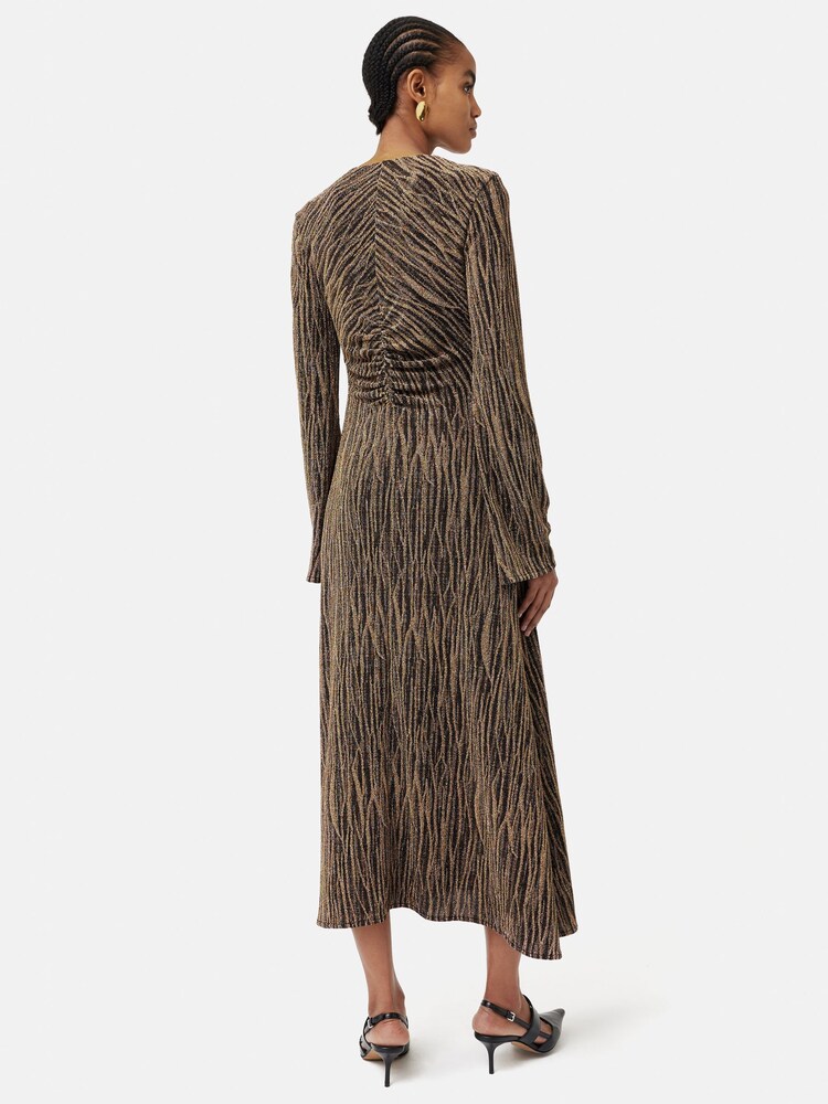 Jigsaw Gold Sparkle Jersey V-Neck Dress - Image 2 of 6