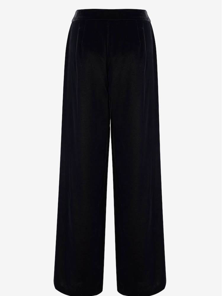 Mint Velvet Black Velvet Wide Trousers - Image 4 of 4