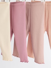 Pink Ribbed Baby Leggings 4 Pack (0mths-2yrs) - Image 3 of 6