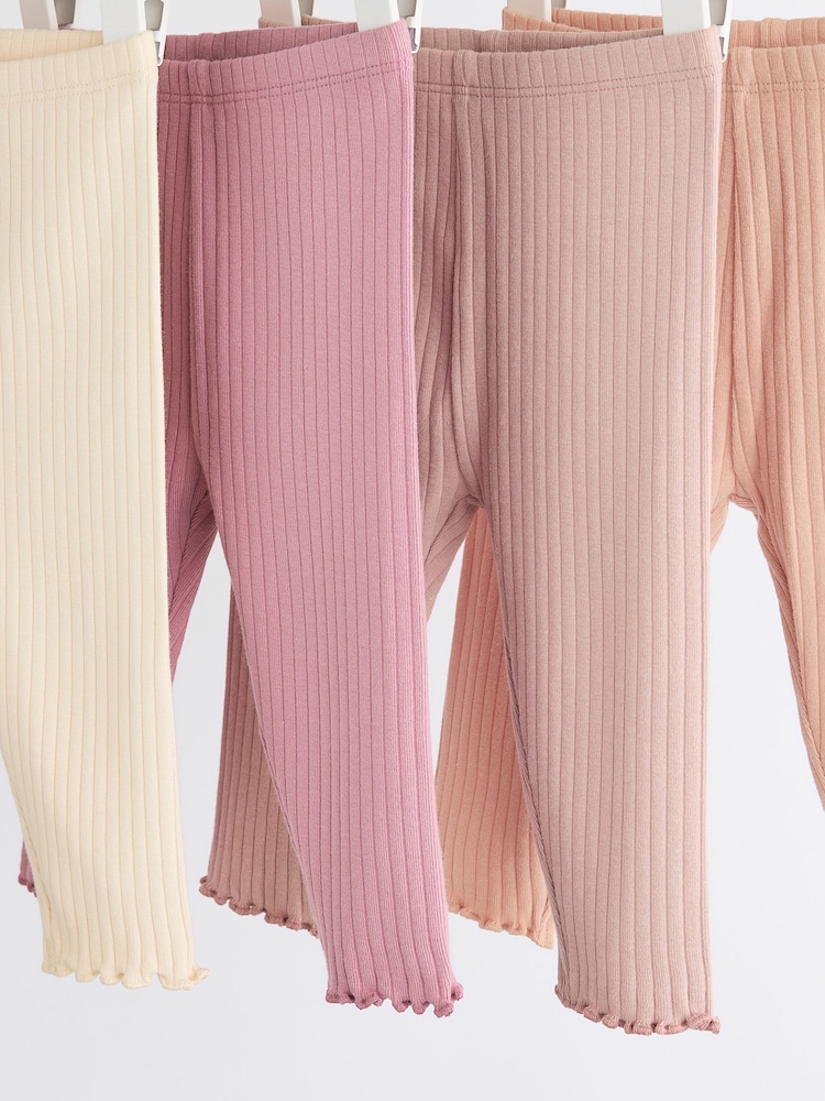 Pink Ribbed Baby Leggings 4 Pack (0mths-2yrs) - Image 3 of 6