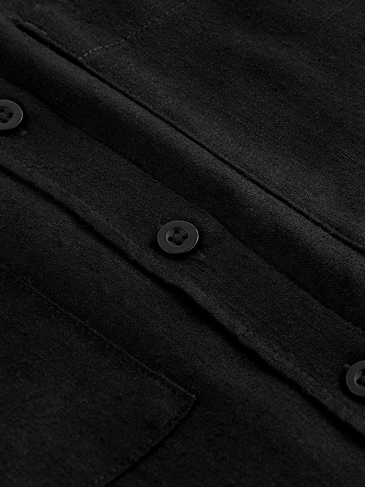 Black Sleeveless Ruched Side Linen Blend Shirt - Image 6 of 6