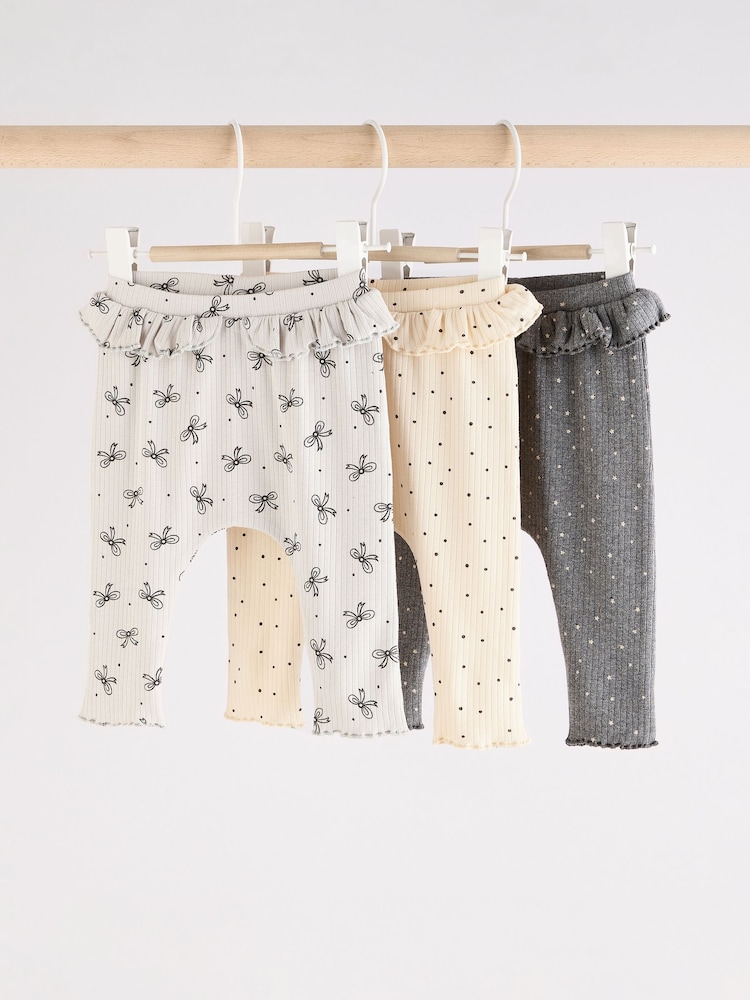 Grey Bow Print Baby Leggings 3 Pack - Image 1 of 11
