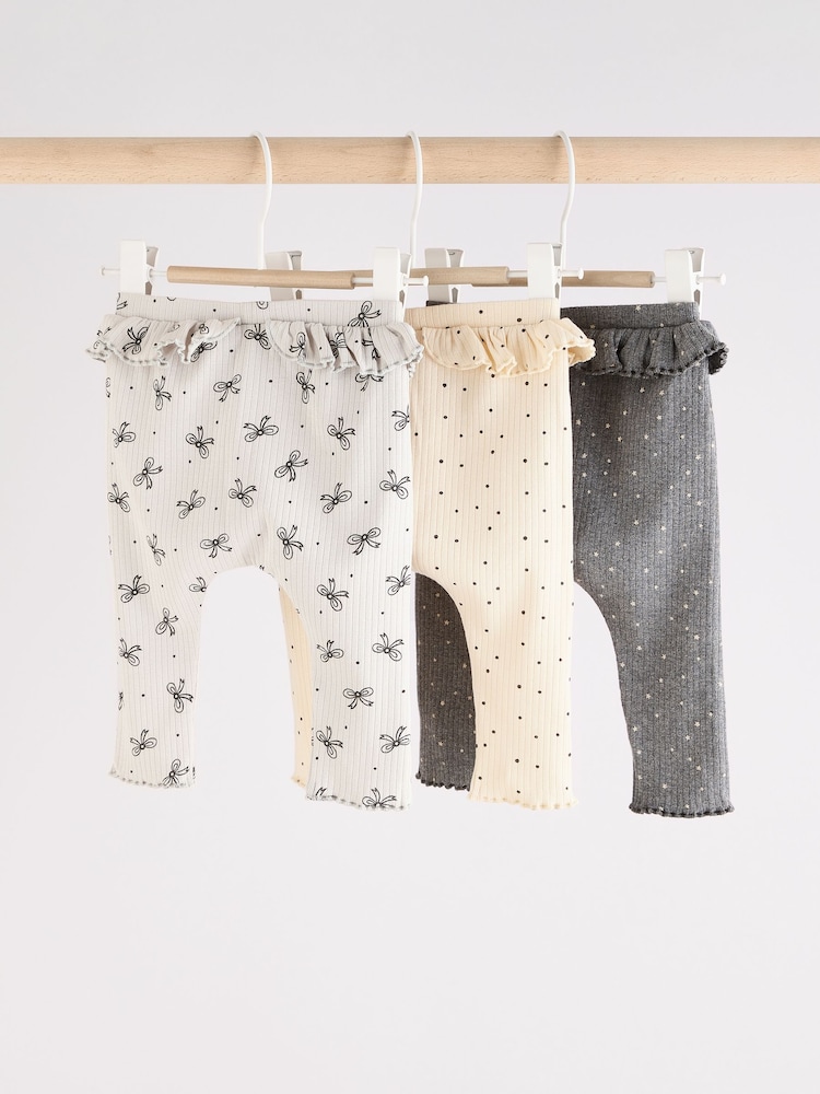 Grey Bow Print Baby Leggings 3 Pack - Image 5 of 11