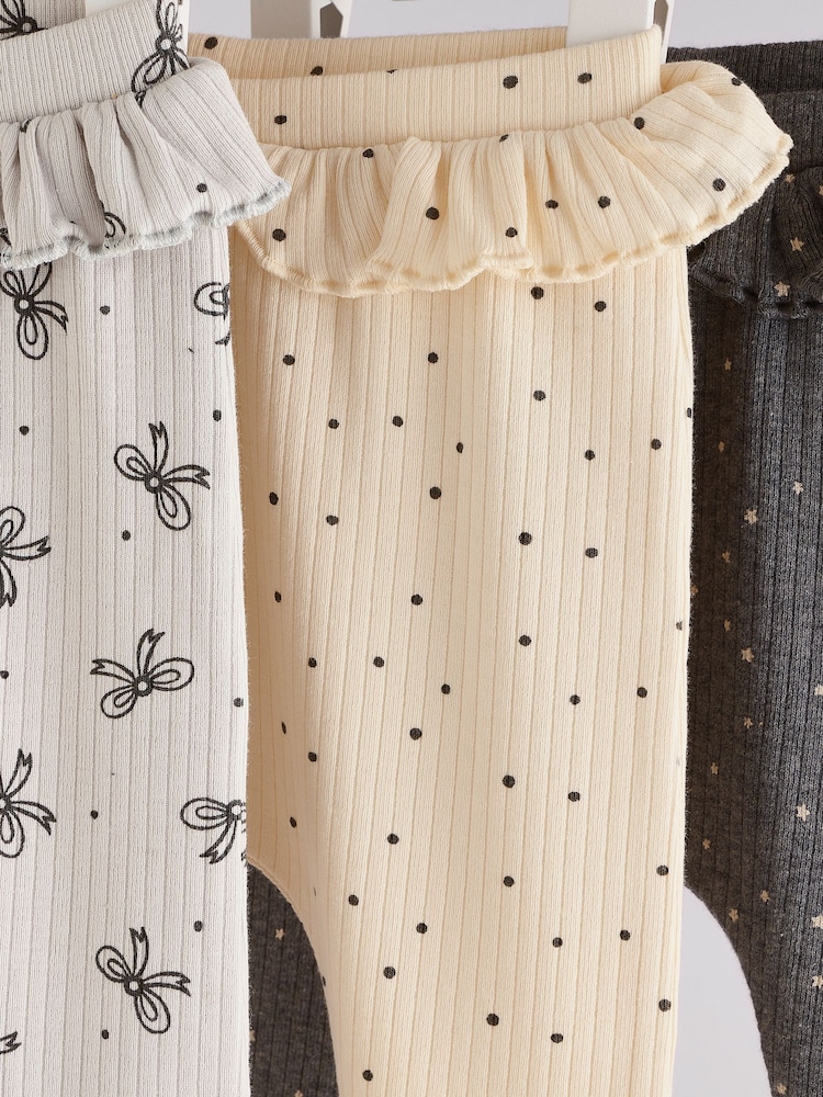 Grey Bow Print Baby Leggings 3 Pack - Image 7 of 11