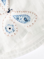 White/Blue Embroidered 2 Piece Baby Woven Blouse & Leggings Set - Image 10 of 12