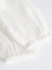 White/Blue Embroidered 2 Piece Baby Woven Blouse & Leggings Set - Image 11 of 12