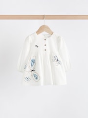 White/Blue Embroidered 2 Piece Baby Woven Blouse & Leggings Set - Image 2 of 12