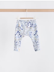 White/Blue Embroidered 2 Piece Baby Woven Blouse & Leggings Set - Image 6 of 12