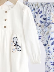 White/Blue Embroidered 2 Piece Baby Woven Blouse & Leggings Set - Image 7 of 12