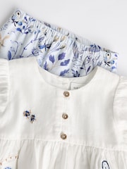 White/Blue Embroidered 2 Piece Baby Woven Blouse & Leggings Set - Image 8 of 12