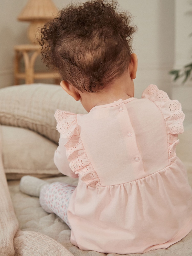 Pink Floral Baby Long Sleeve Top and Leggings Set - Image 3 of 11