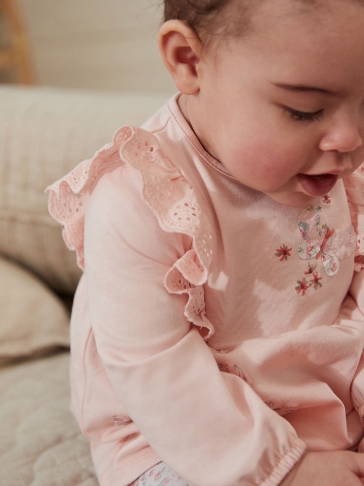Pink Floral Baby Long Sleeve Top and Leggings Set - Image 4 of 11