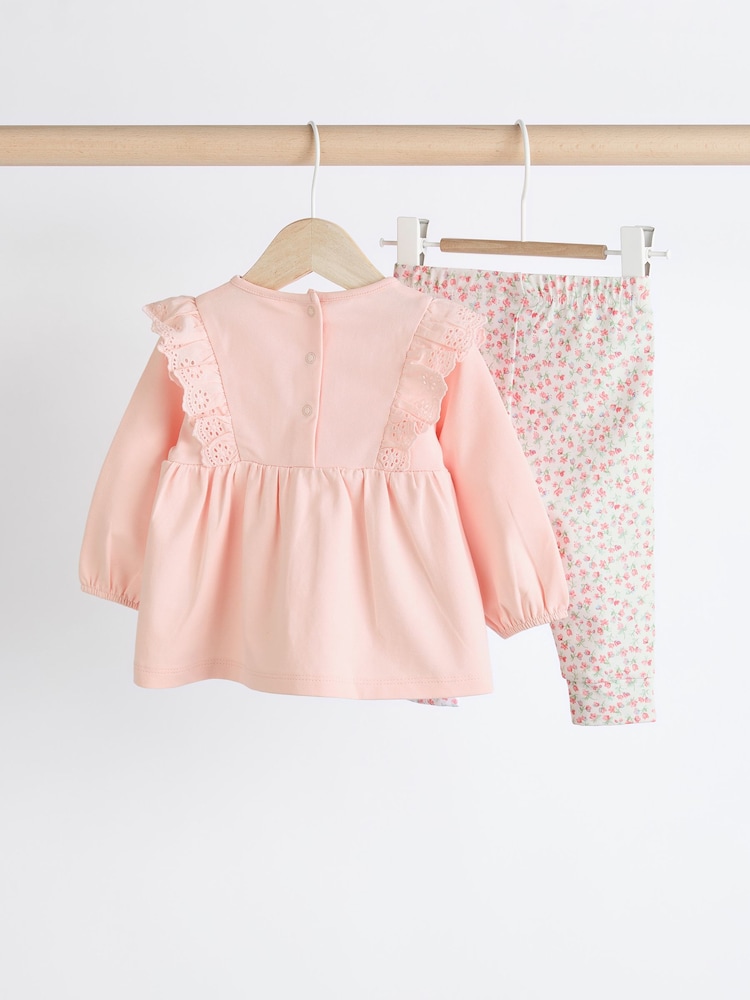 Pink Floral Baby Long Sleeve Top and Leggings Set - Image 5 of 11