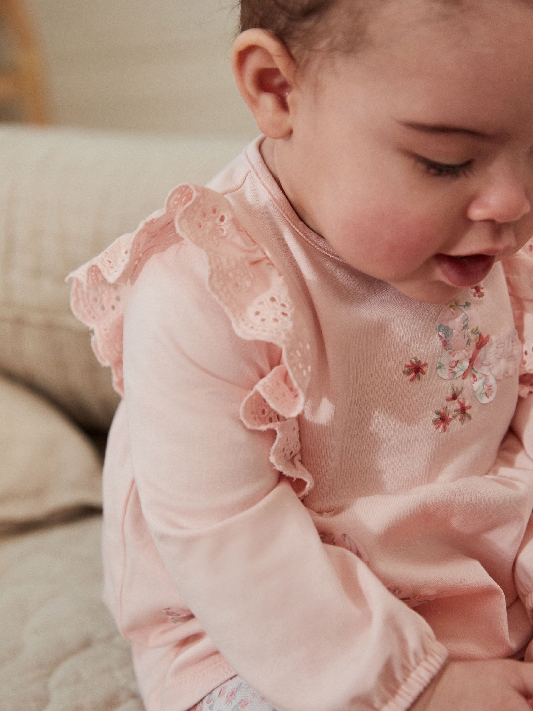 Babyhug Full Sleeves Cotton Top & Leggings Set Text & Floral Print- Wine Pink