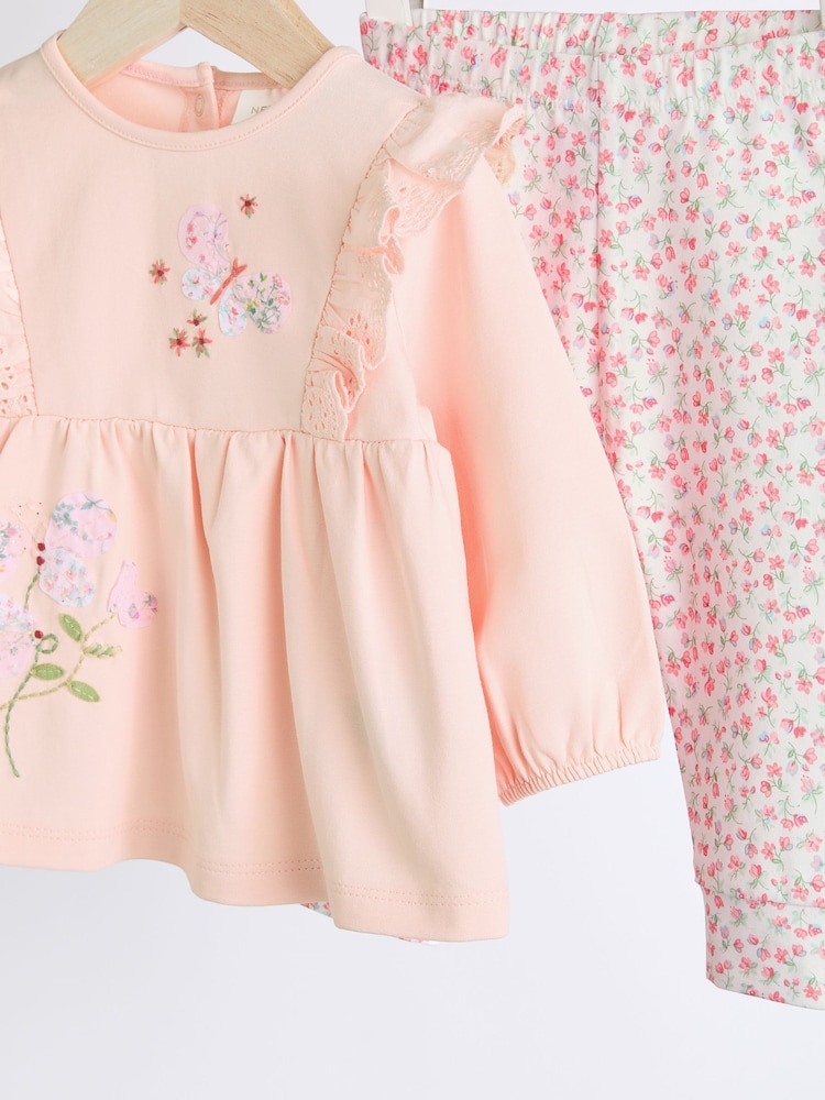 Pink Floral Baby Long Sleeve Top and Leggings Set - Image 8 of 11