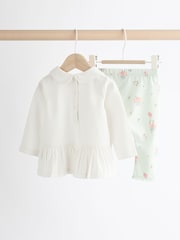 Ecru/zelenomodra zelena Bunny - Otroški zgornji del z dolgimi rokavi in nogavice Set - Slika 2 iz 11
