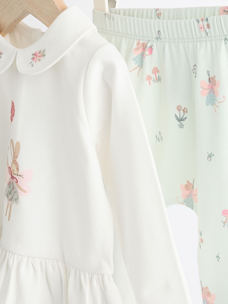 Ecru/Teal Green Bunny Baby Long Sleeve Top And Leggings Set - Image 7 of 11