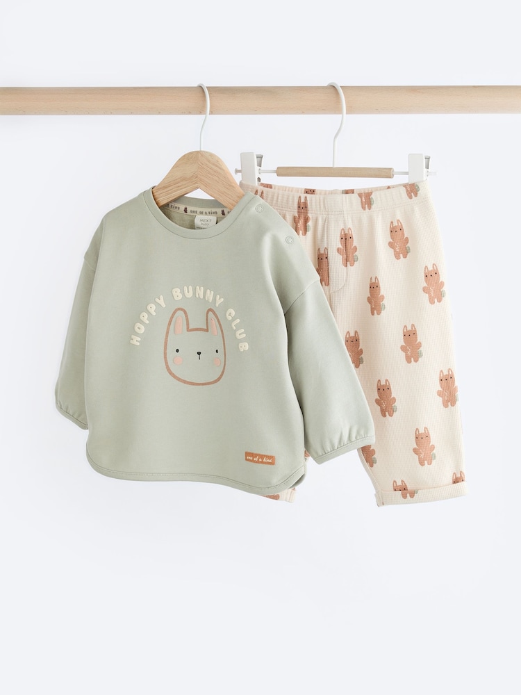 Žajbljevo zelena Varsity Bunny - Otroški zgornji del z dolgimi rokavi in nogavice Set - Slika 1 iz 8