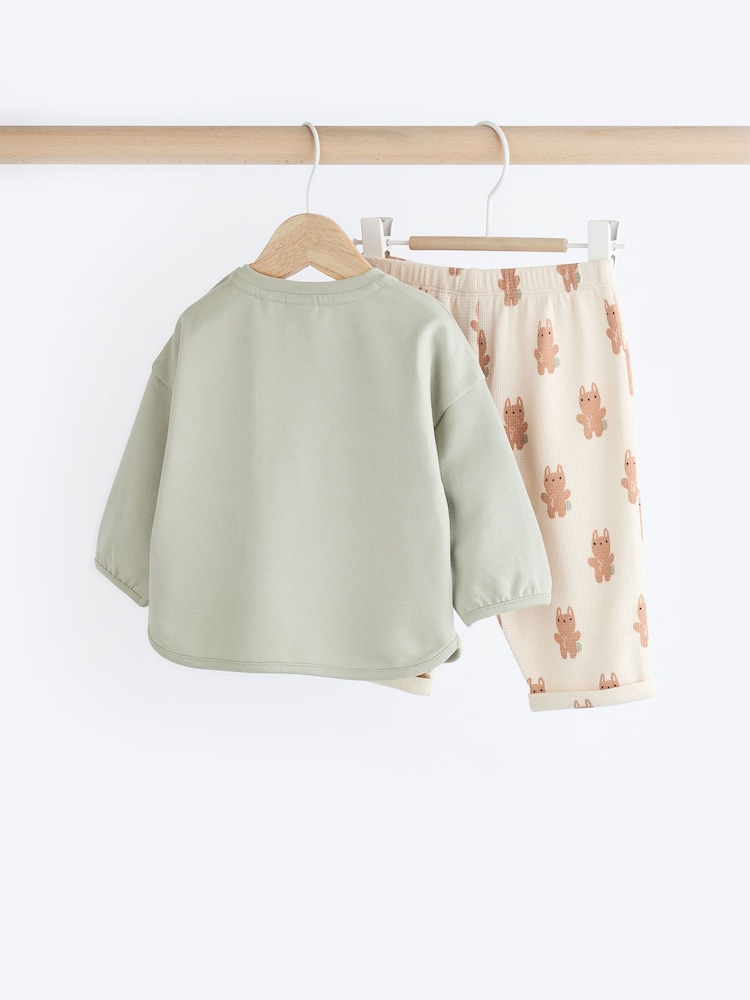 Žajbljevo zelena Varsity Bunny - Otroški zgornji del z dolgimi rokavi in nogavice Set - Slika 2 iz 8